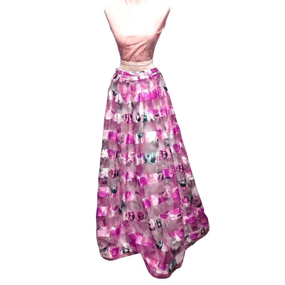 Sequin Hearts Chiffon Maxi Skirt Size 5 Fuscia Floral Barbie Prom Formal Wedding